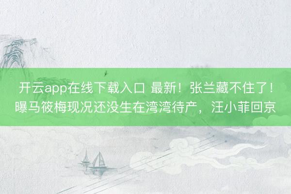 开云app在线下载入口 最新！张兰藏不住了！曝马筱梅现况还没生在湾湾待产，汪小菲回京